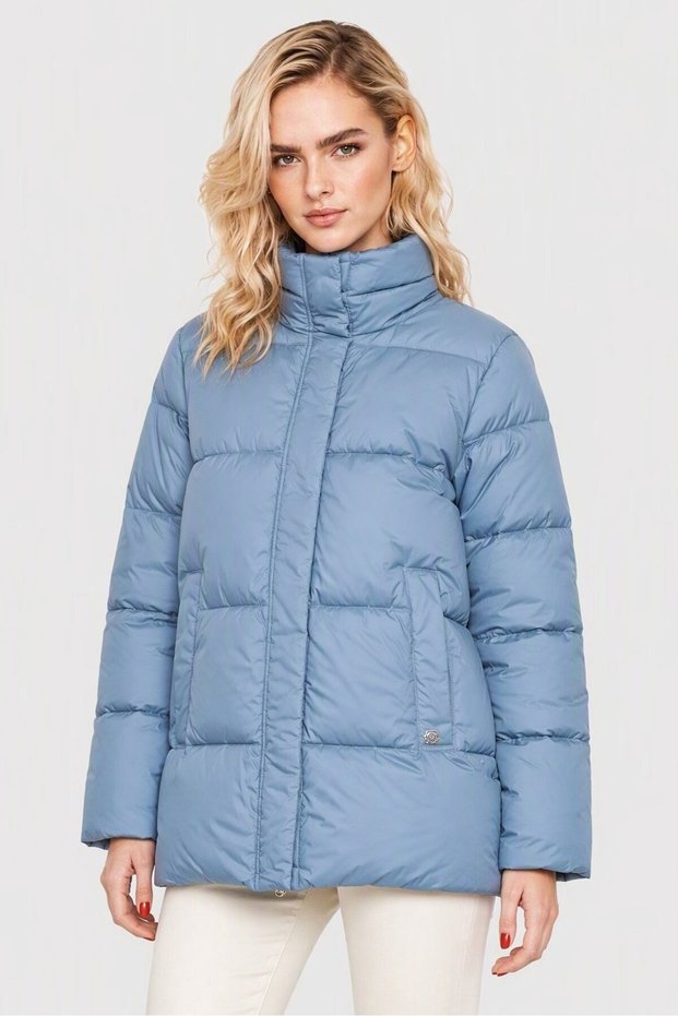 Women Quilted Puffer Jacket, Dusty Blue