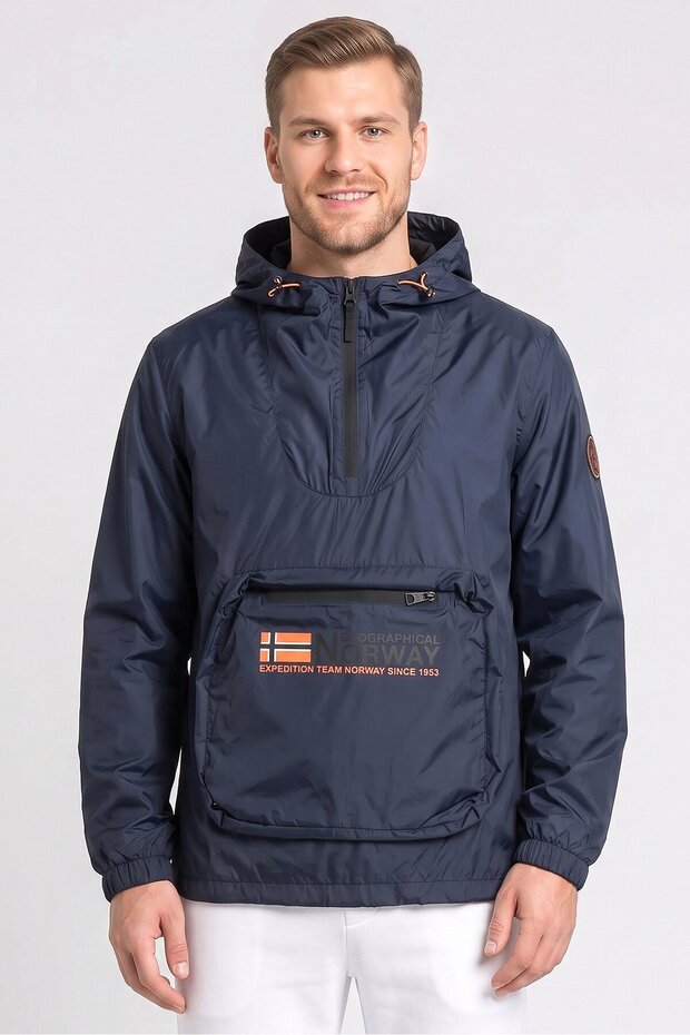 Men Brand Logo Windbreaker Jacket, Navy