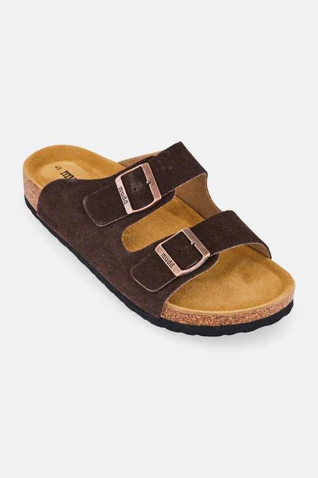 Men Slip On Cork Sandals, Dark Brown