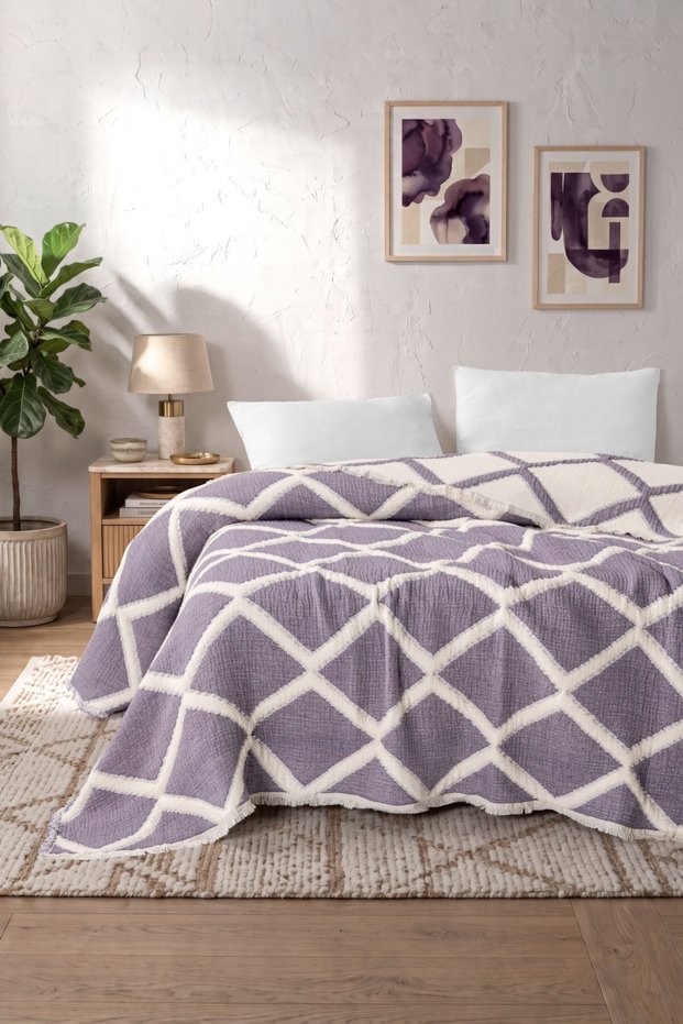 Liora 7-Layer Muslin Bedspread, Double Size, Geometric Patterned, 230x250 cm