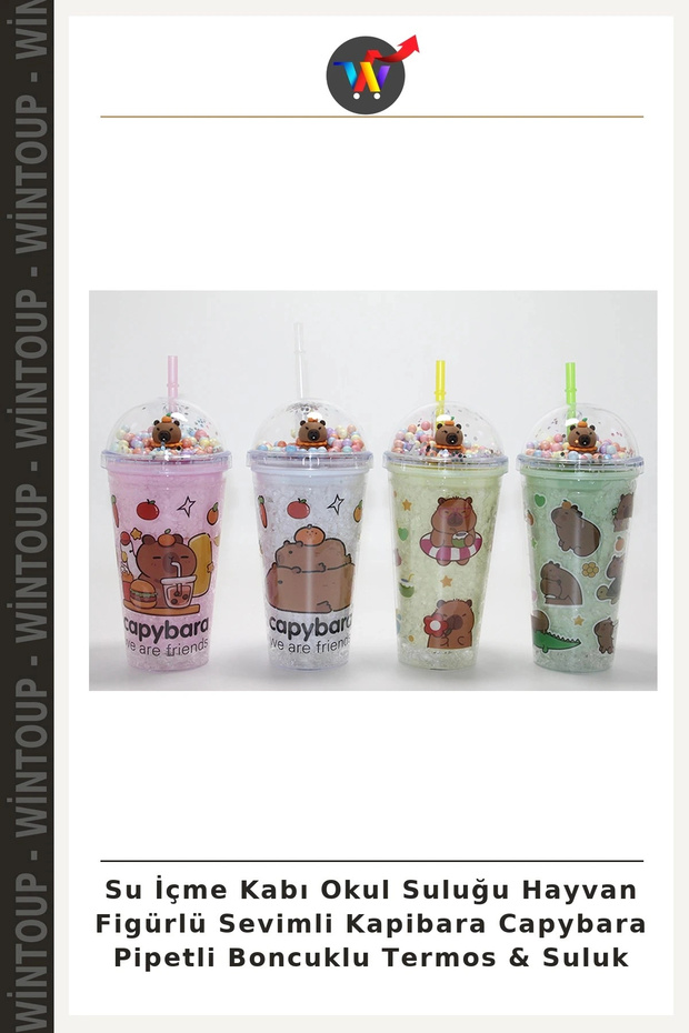 Water Bottle, School Water Bottle, Cute Capybara-Shaped Bottle with Animal Design, Capybara, Straw, Beaded Thermal Thermos & Water Bottle