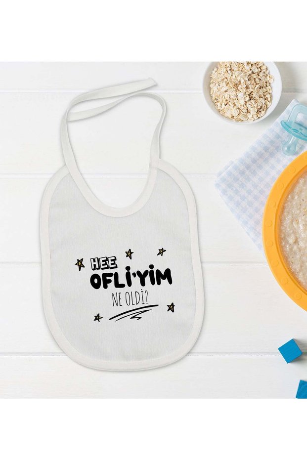 BK Kids "I'm an Office Worker—What Happened?" Printed White Baby Bib-1 en124812