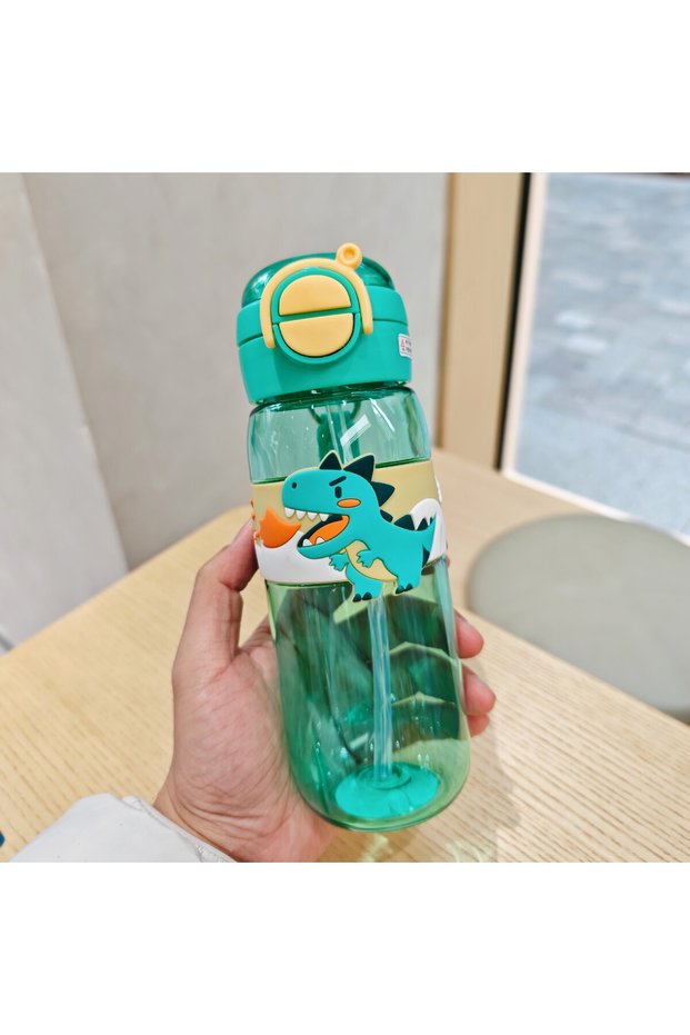 Plastic Dual Drink Straw Cup Charm Handle Kids Student Portable