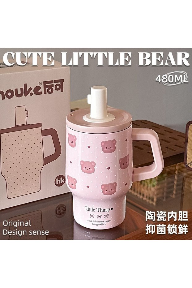 كوب معزول حراريًا من الفولاذ المقاوم للصدأ مع بطانة سيراميك ومقبض
