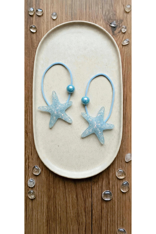 Girls' Starfish-Shaped Elastic Hair Clip, Set of 2, Glittery Hair Accessory