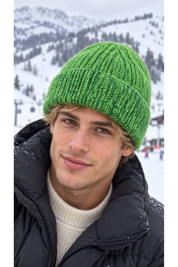Green, Soft-Textured Corded Fabric Men's Beanie