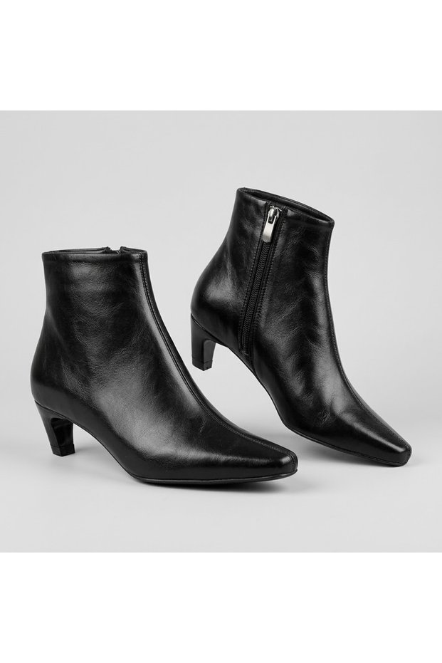(Pine Cone) Women's Low-Heeled Zip-Up Casual Boots, BLACK