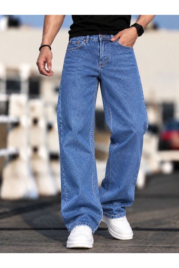 Men's Baggy Stone-Washed Denim Jeans