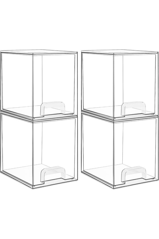 4 Pack Clear Stackable Storage Drawers Organizer, 19cm/7.6" H