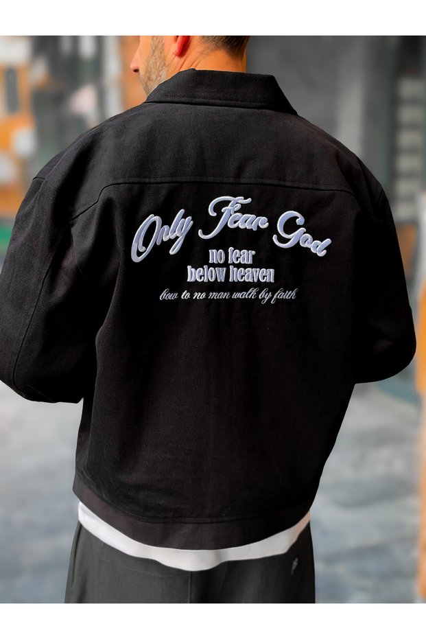 Black Denim Jacket with Embroidered Back RES-7005