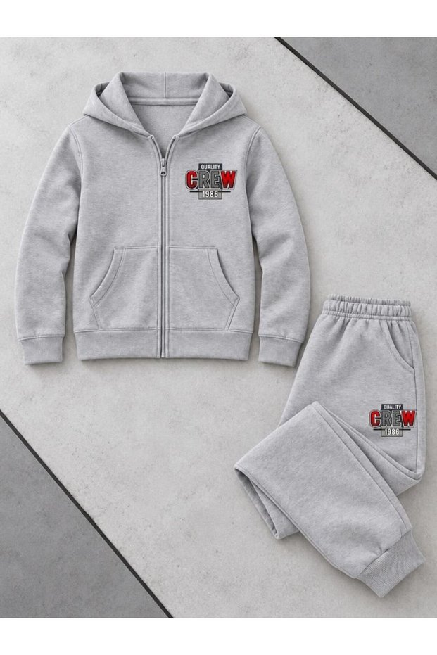 Busekids Unisex Sporty Printed Zipper Hooded Top and Bottom Set