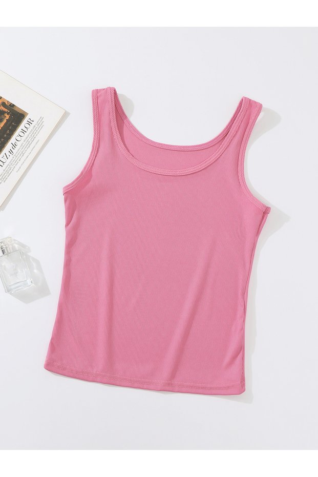 Pink Ribbed Tank Top