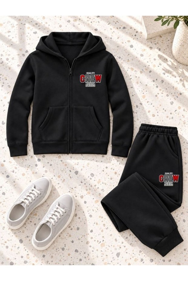 Busekids Unisex Sporty Printed Zipper Hooded Top and Bottom Set