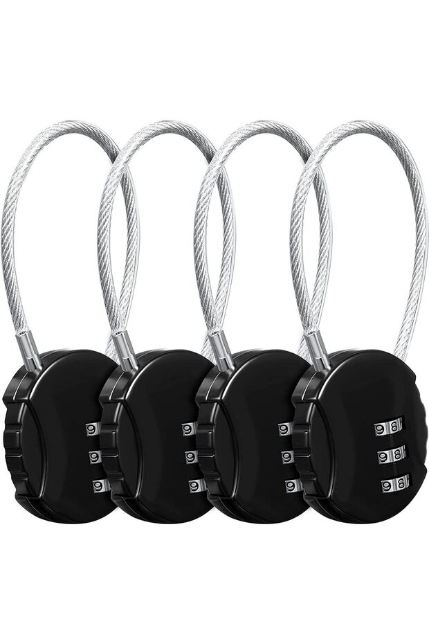 4 Pcs Combination Lock,3 Digit Combination Padlock Code Lock with Wire Rope Outdoor Waterproof Padlo