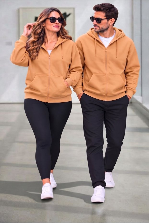Women's and Men's Couple's Coordinated Zipper-Front Hooded Transitional Cardigan 2-Piece Set