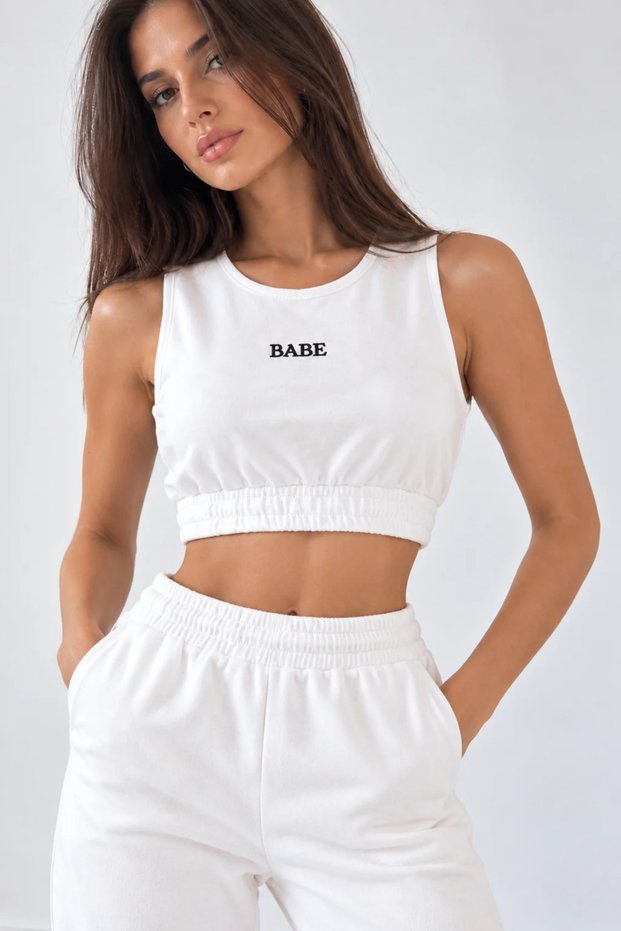 White - Women's Sleeveless Cropped Top - Sweatsuit Set