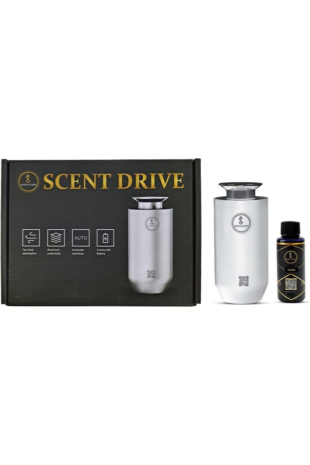 Scent Drive Combo Car Diffuser with Hilton Fragrance Oil | 2000mAh Battery | 8–10 Hour Operation | Compact & Portable | Includes 50ml Aromatherapy Oil with Fruity & Musk Notes