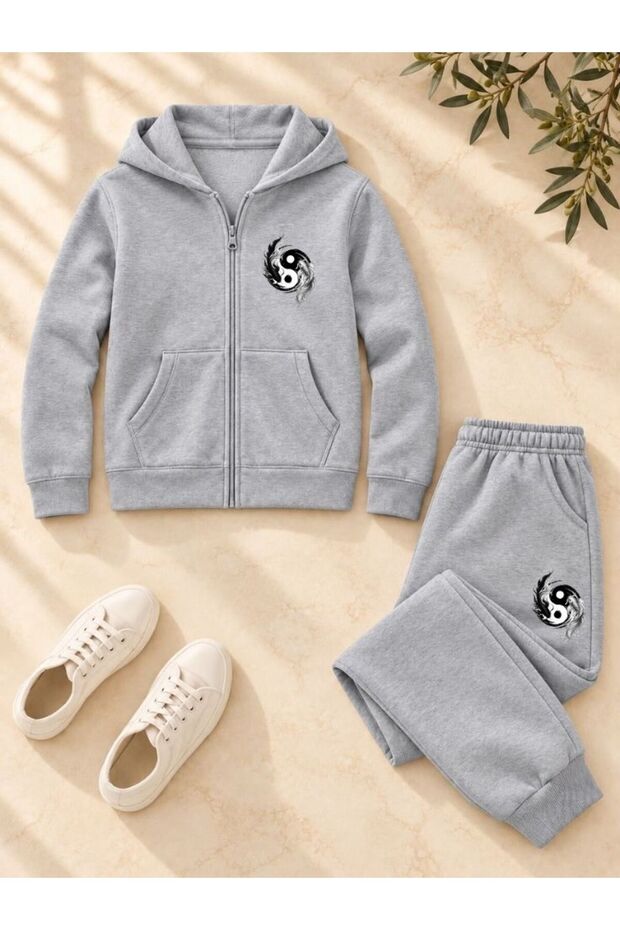 Busekids Unisex Sporty Printed Zipper Hooded Top and Bottom Set