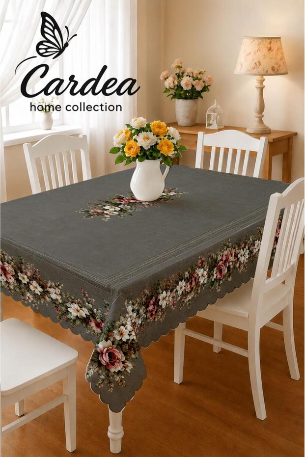 KANEVİÇE Tablecloth with a row of rose prints