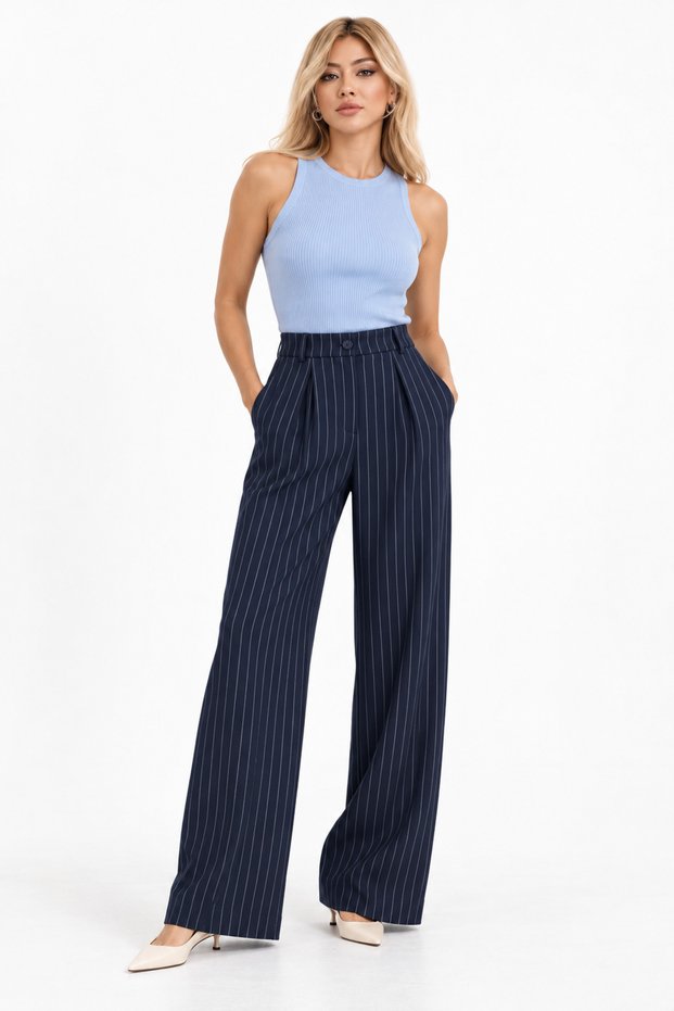 Women's High-Leg Wide-Leg Palazzo Pants – Striped and Solid Color Options