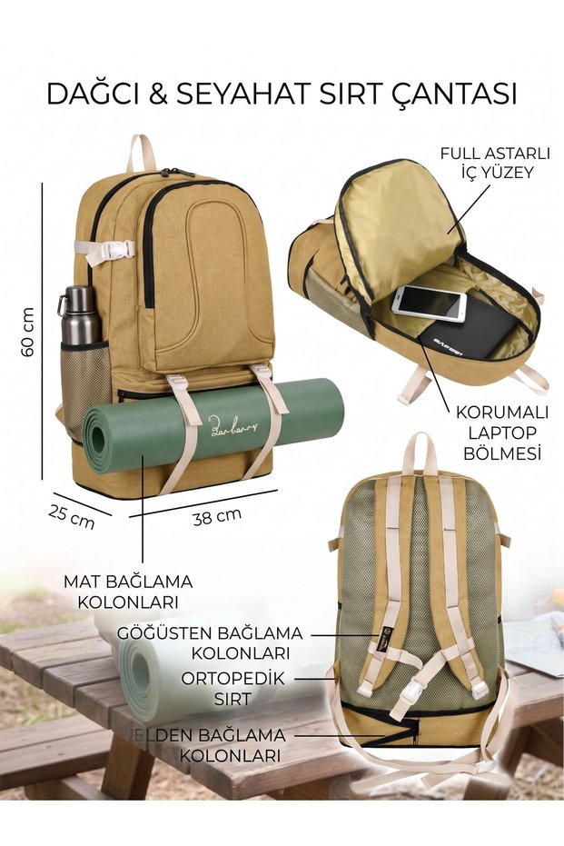 Luxury Canvas Hiking Mat with Tie-Detail and Bellows, Travel Hiking Bag