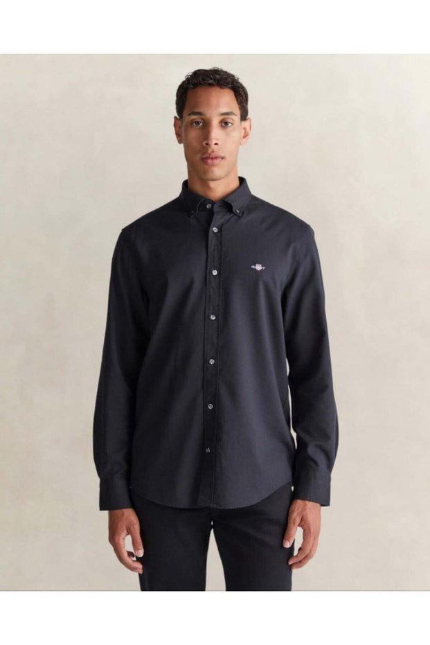 Men's Black Button-Down Collar Logo Shirt