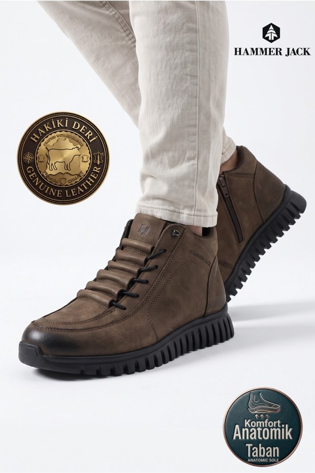 102 18810-M Brown Torje Nubuck Unisex Men's and Women's Genuine Leather Ankle Boots