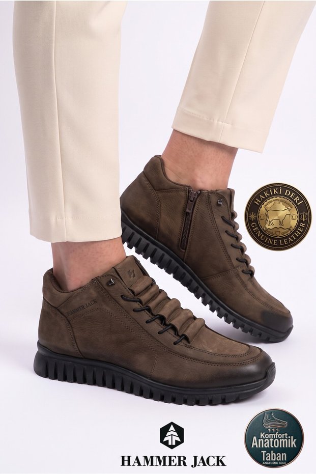Genuine Nubuck Leather Zip-Up Boots, Brown 07 18810