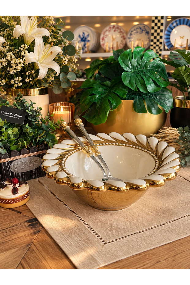 Macellan Gold Large Round Deep Bowl, 29 cm