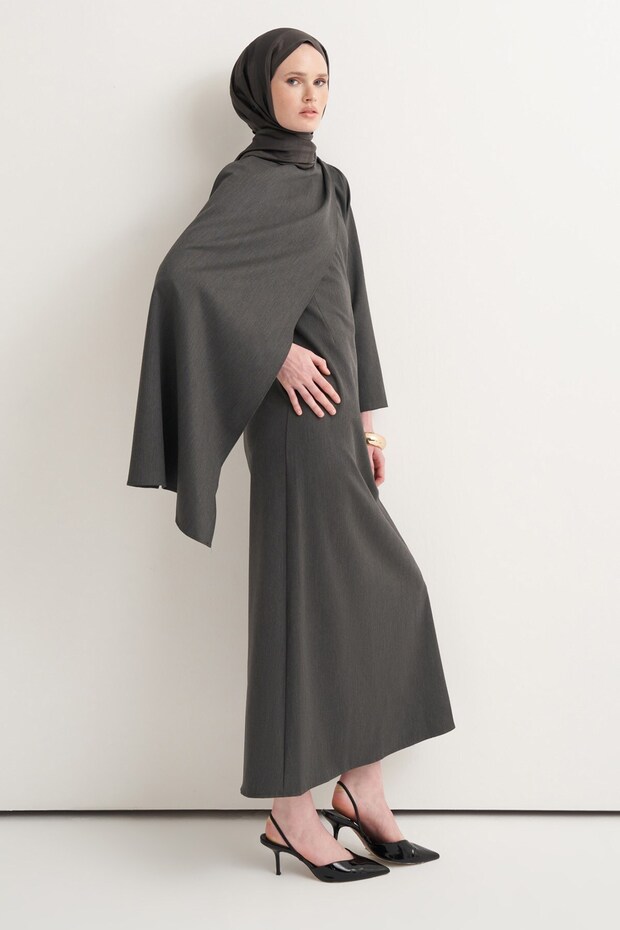 Shawl Detailed Dress Gray