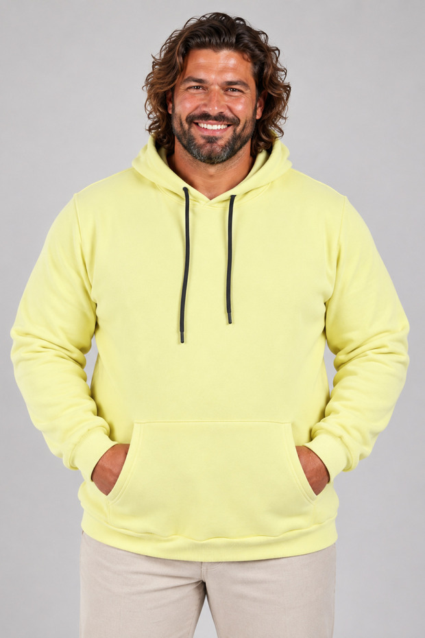 Plus Size Men's Basic Hooded Sweatshirt 11700 YELLOW