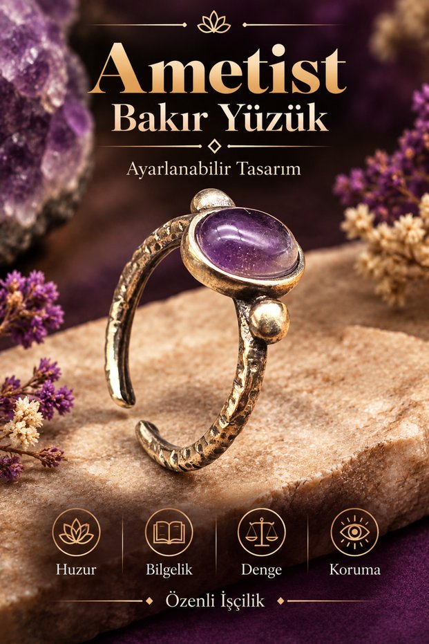 Ring Copper Pure Amethyst Adjustable Elegant Minimal Quality (Gift, Daily, Special Occasions)