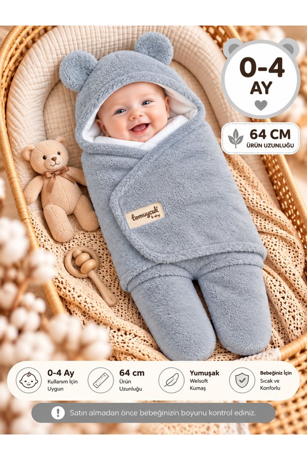 Gray Fleece-Lined Baby Onesie for Girls and Boys with Ears, Made of Plush Welsoft Fleece Fabric, Newborn Hospital Discharge Outfit