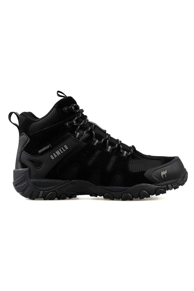 Fight Long Waterproof Rubber Sole Outdoor Leather Men's Boots Black