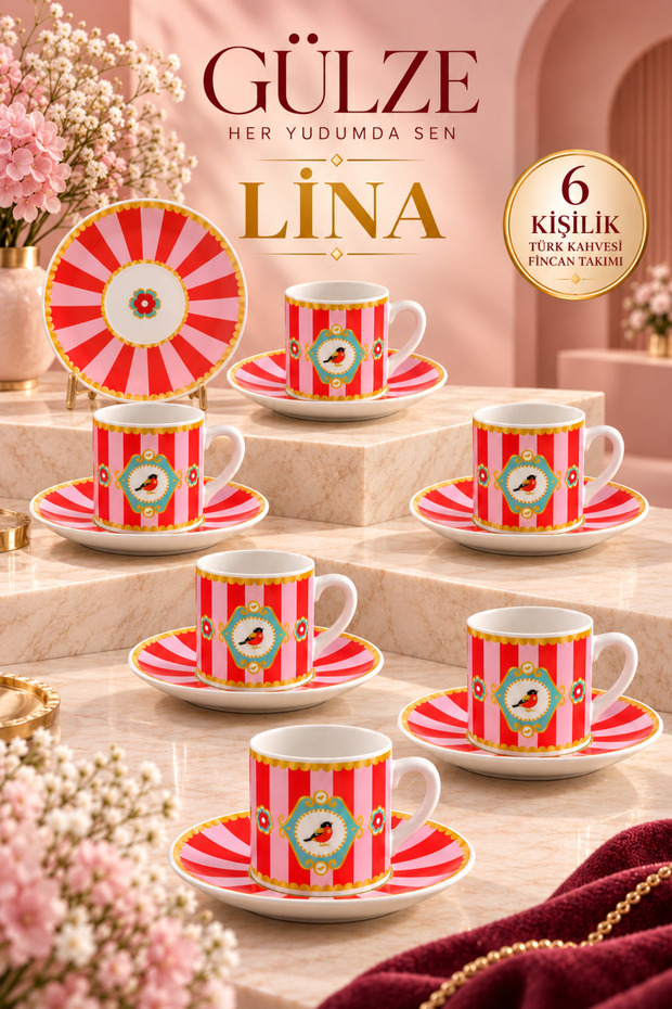 6-Piece (12-Piece Set) LINA Model Specially Designed Luxury Coffee Cup Set