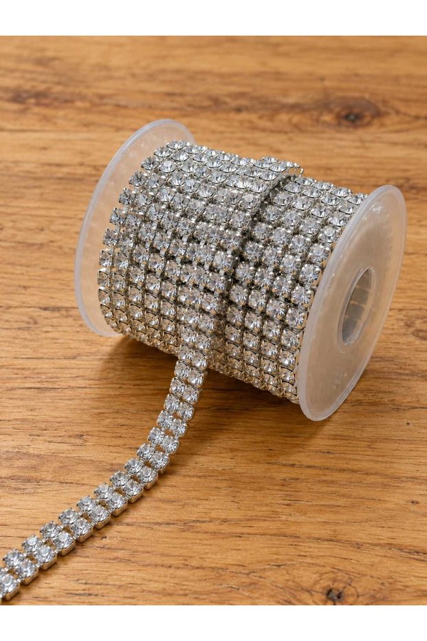Decorative Crystal Stone Ribbon 2 Rows of Stones - Can Be Sewn on (Silver) 1 Meter