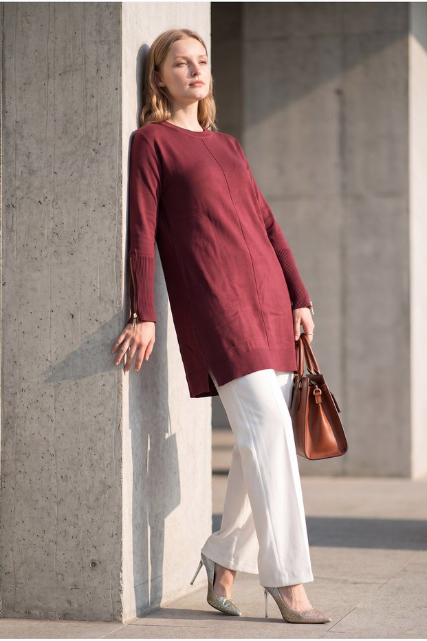 Off-Shoulder Zippered Women's Mercerized Tunic
