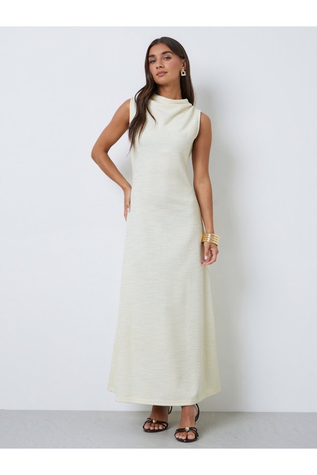Off White Sleeveless A-Line Maxi Dress