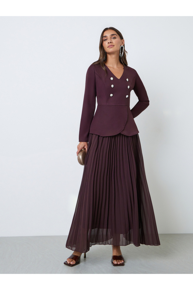 Long Sleeve Pleated Blazer Maxi Dress