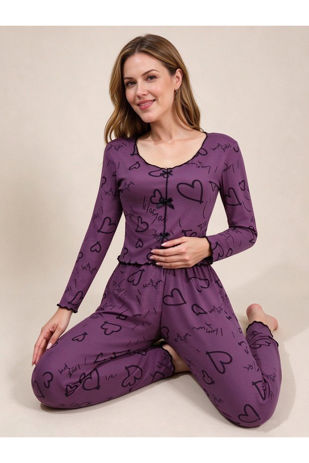 Heart Print Long Sleeve Pyjama Set