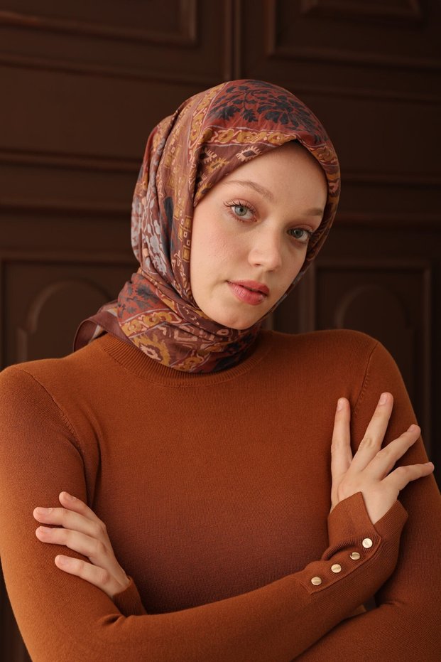Velora Scarf, Ethnic Terracotta Color Burgundy