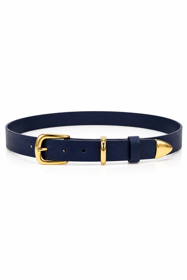 Genuine Leather Women's Belt with Gold Buckle and Metal Tips - 3 cm Belt for Jeans and Cloth Pants