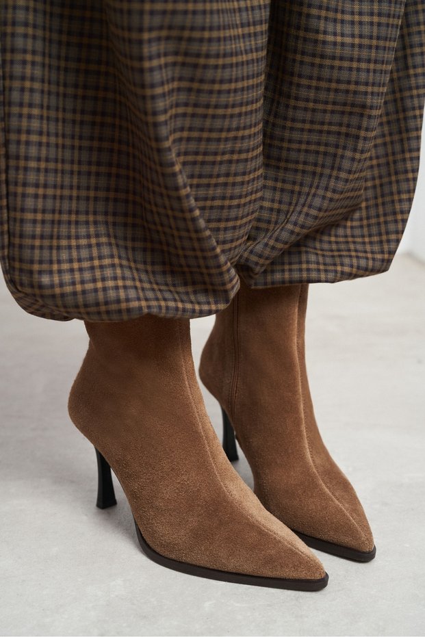 Marma Koyu Desert Genuine Suede Zip Detail Pointed Toe Stiletto Heel Women's Ankle Boots