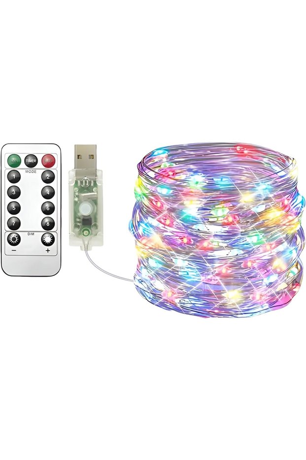 أضواء زينة USB، عبوة واحدة، 33 قدم/10 أمتار، 100 مصباح LED ملون، سلسلة أضواء سلكية نحاسية مع جهاز تحكم عن بعد، 8 ألوان