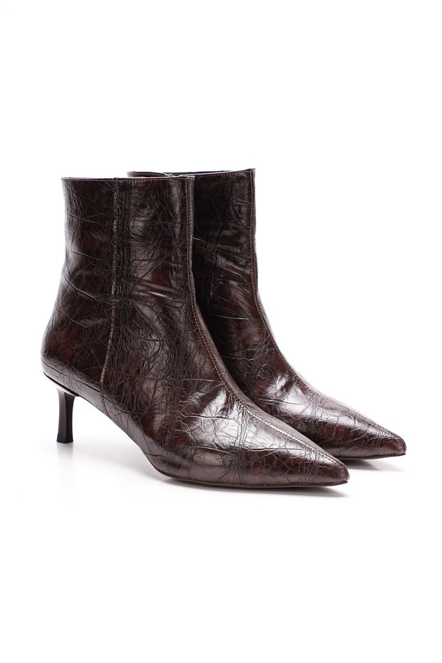 Women's Classic Pointed Toe Boots with Embossed Pattern and Stiletto Heels