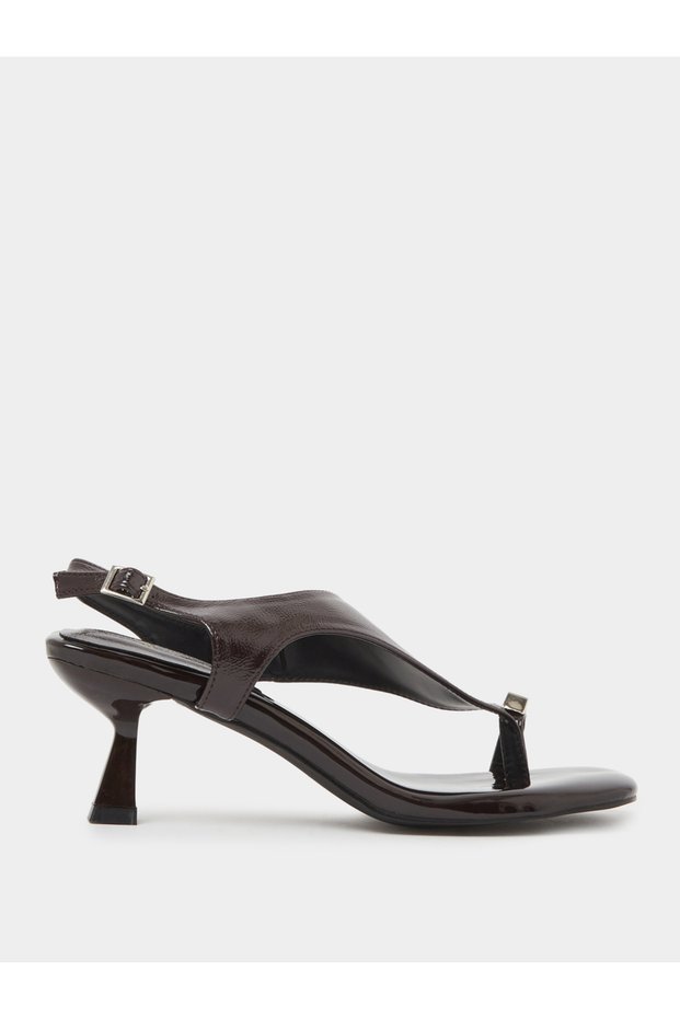 Patent Mid Heel Toe Post Sandals