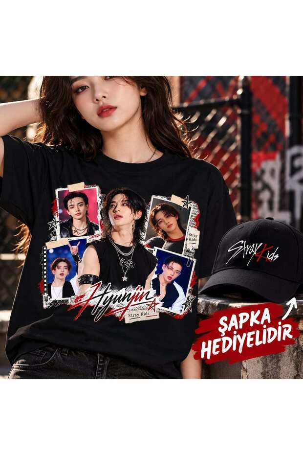 HYUNJIN STRAY KIDS Printed T-Shirt, Premium Quality, Unisex, Kids/Adults (Comes with a Free Hat)