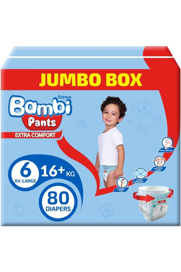 Pants, Size 6, Xxl, Jumbo Box, 80 Diapers