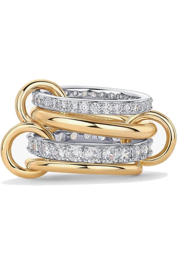 14K Gold Plated Interlocked Stackable Rings for Women, Multi Link Connected Rings, Chunky Interlocki
