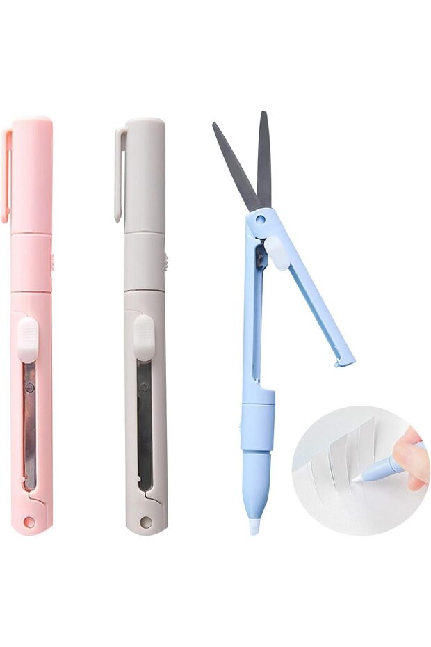 3Pcs Portable Folding Mini 2-in-1 Pen Style Scissors with Ceramic Cutter